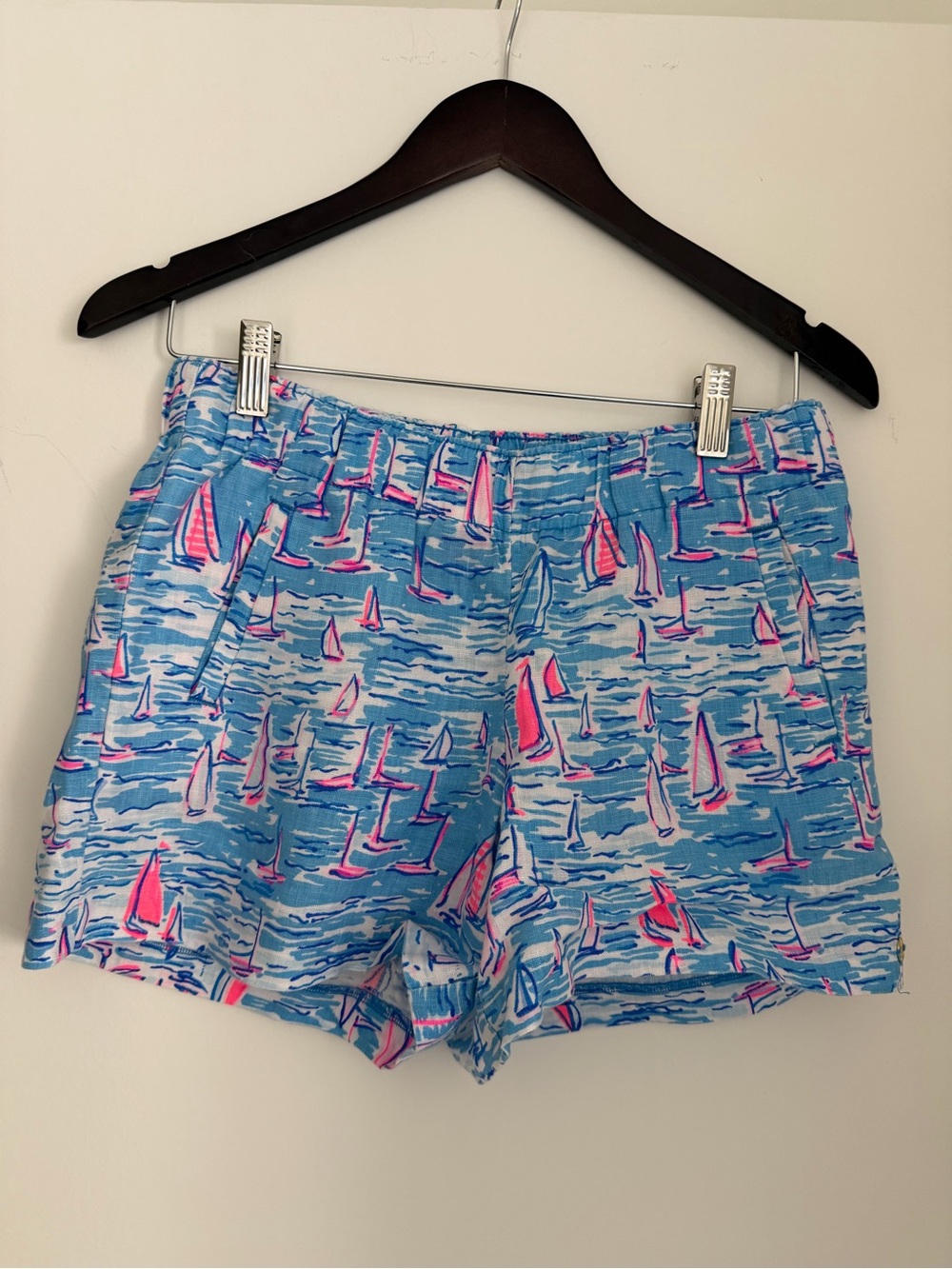 Lilly Pulitzer Blue Sailboat Print Shorts with Pink Accents SZ S